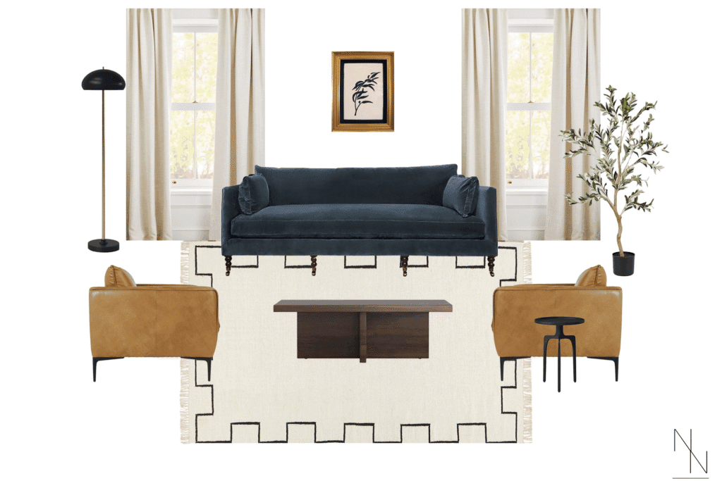 Interior Design Services featured Mood Board. Highlights home style with furniture arranged neatly.