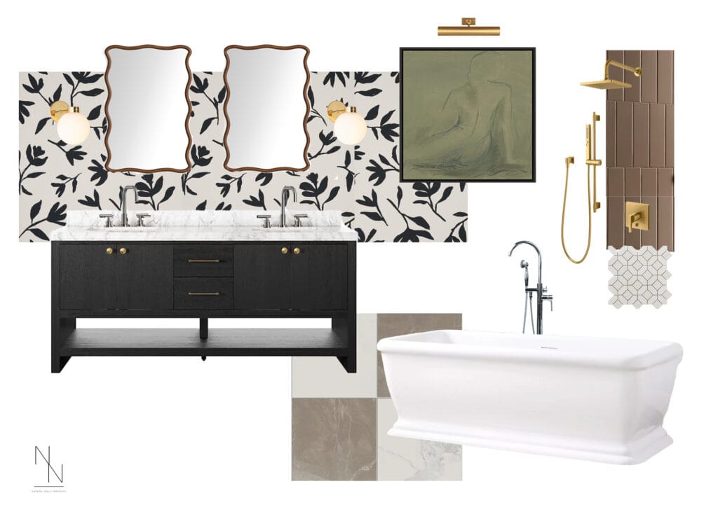 Mood board designed for primary bathroom demonstrating why hire an interior designer.