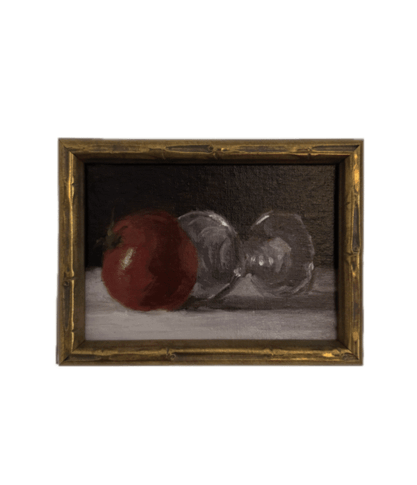 Painting of apple and glass